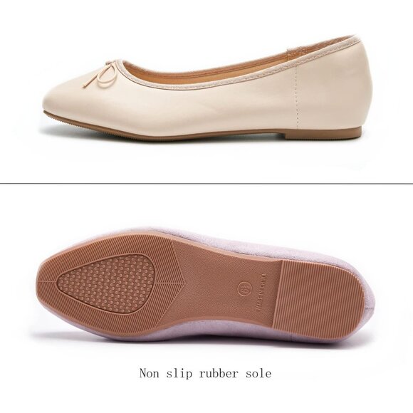 Women's Ivory Polyurethane Closed Round Toe Comfortable Bow Ballet Flats Shoes - Picture 4 of 7